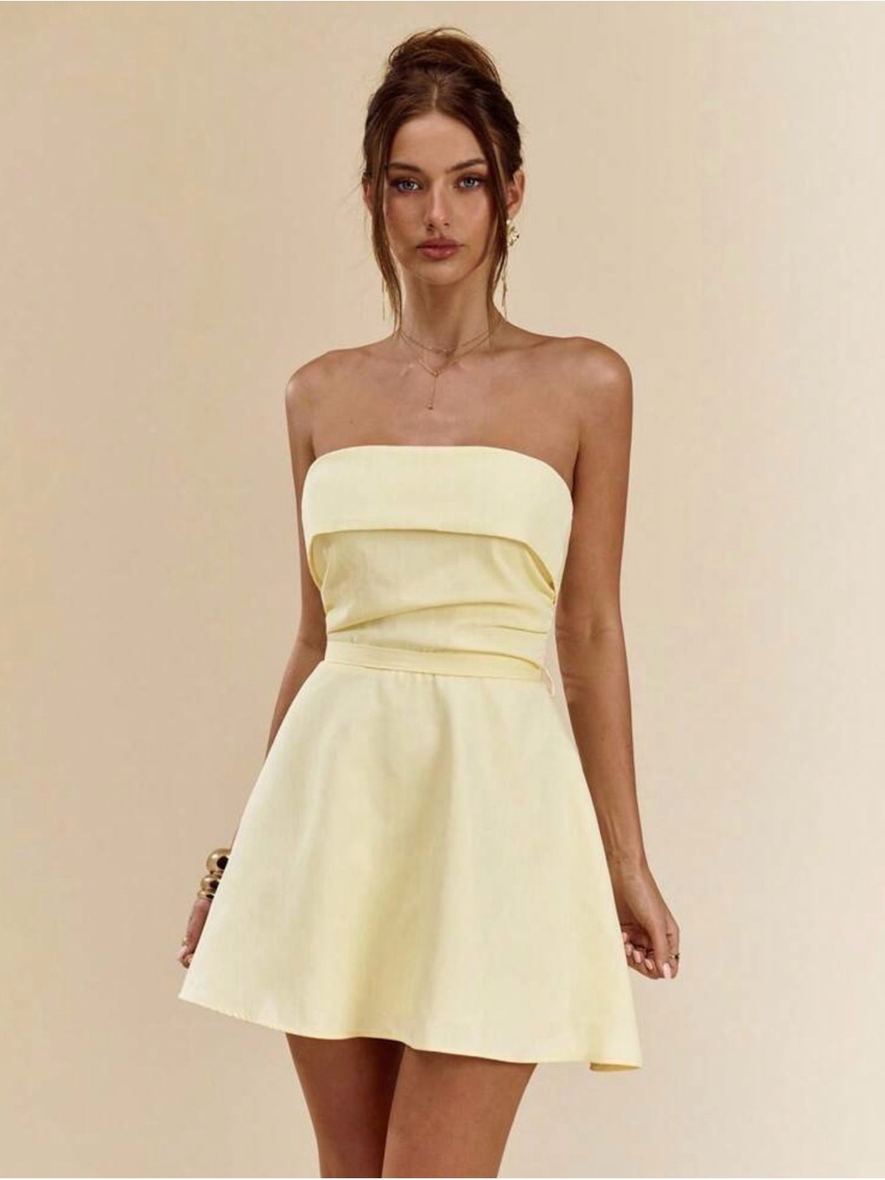 Waist Cinching Strapless Butter Yellow A-Line Mini Dress